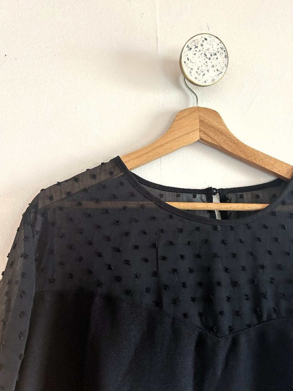 Plus Size Black Top - Swiss Dot Panels